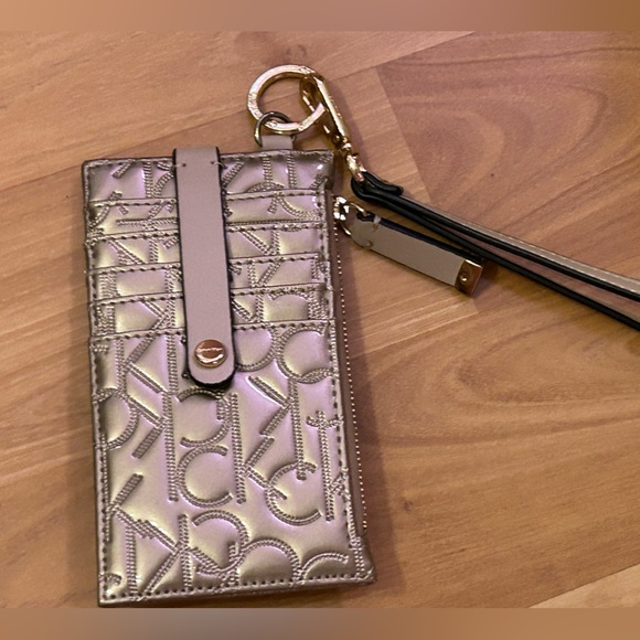 Calvin Klein Monogram Gold Card Holder Wristlet - Picture 3 of 7